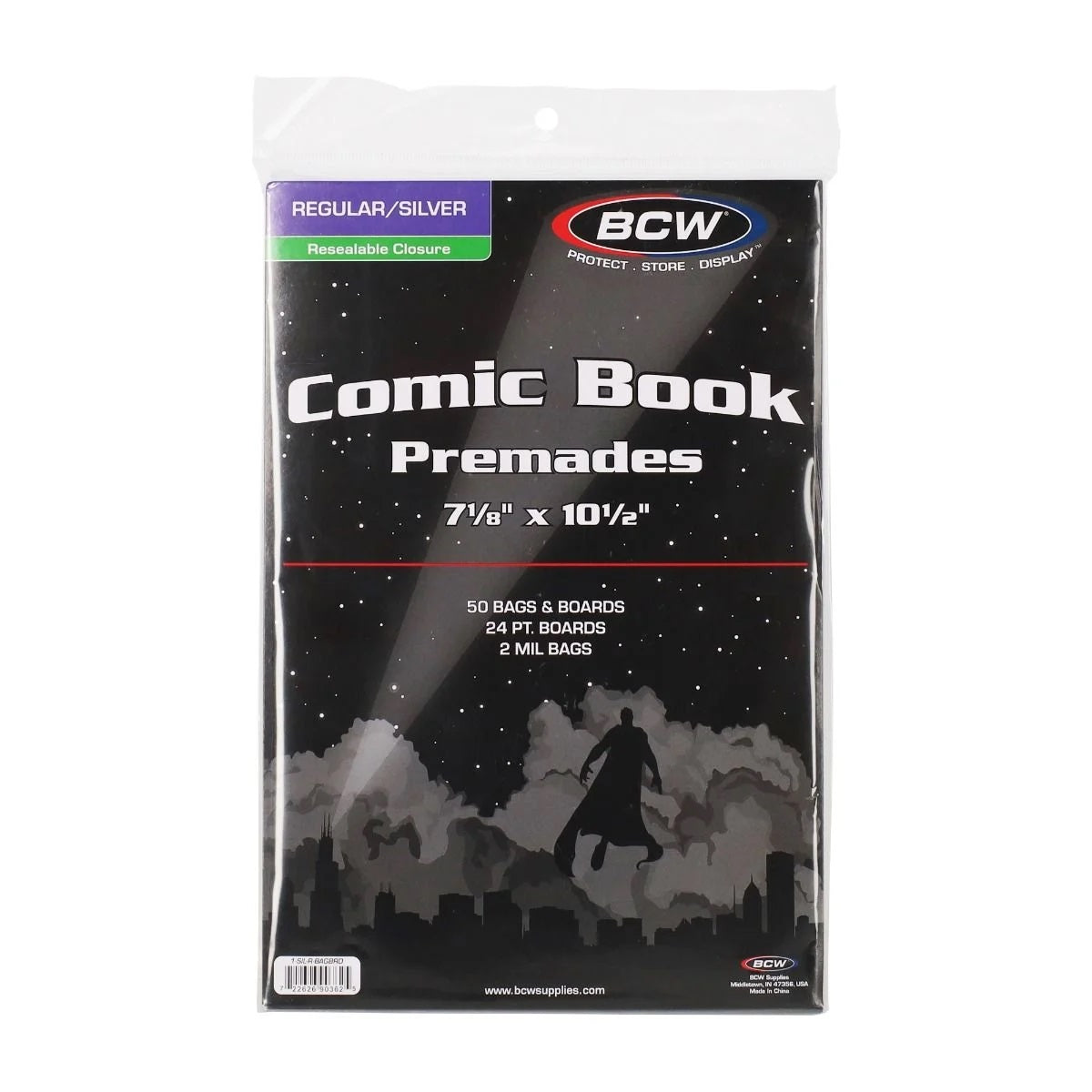 BCW Premade Resealable Silver Comic Bag and Board - Pack of 50