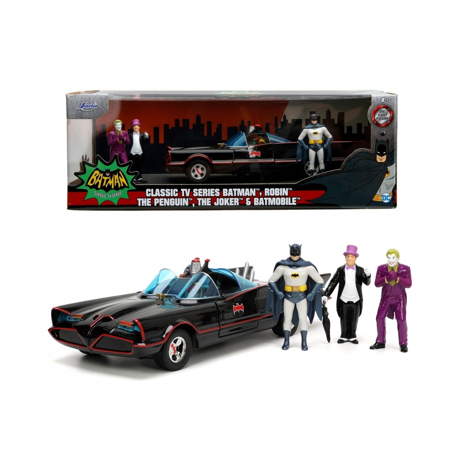 Classic TV Series Diecast 1966 Batmobile 1:24 Batman Robin Joker Penguin - Jada